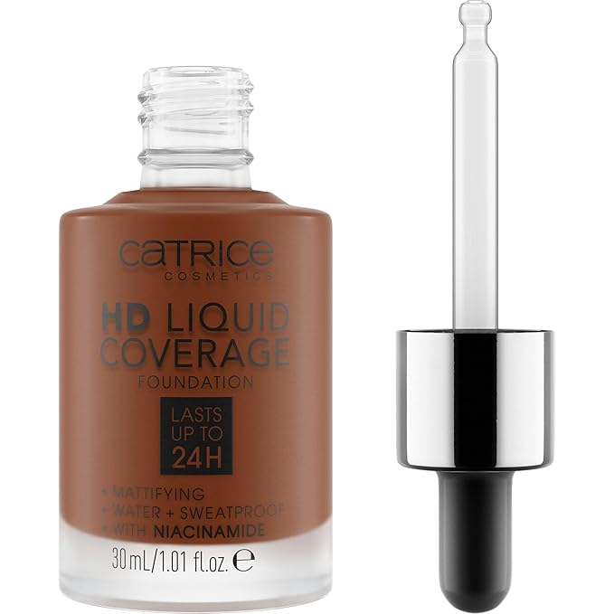 Catrice | HD Liquid Coverage Foundation | 24H Wear, Matte Finish, High Coverage, Waterproof Formula with Niacinamide | Vegan & Cruelty Free (097 | Cool Mocha)