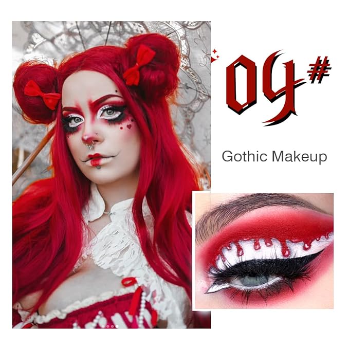 Black Red Eyeshadow Palette, Highly Pigmented True Red White Dark Grey Goth Smoky Eyeshadow Palette, 6 Color Matte Shimmer Burgundy Metallic Halloween Makeup Palette for Zombie Vampire Clown,Blendable