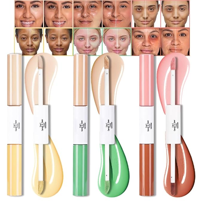 2-In-1 3Pcs Camo Concealer Kit, Under Eye Brightener, Long-Lasting Full-Coverage & Highly Pigmented Matte Finish Concealer | Crease-Proof | Makeup for Middle-Aged & Older Women Set