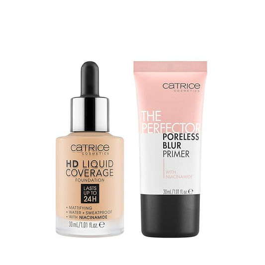 Catrice | HD Foundation 08 & The Perfector Poreless Blur Primer Bundle | Full Coverage Makeup | Vegan & Cruelty Free