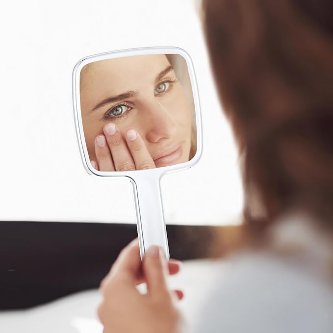 2 PCS Hand Held Mirrors with Handle Water Ripples Hand Mirror with Handle Silver Handheld Makeup Mirror Handheld Garden Single-Sided Normal Hands Mirrors for Make up (6.69 × 3.94 Inches)