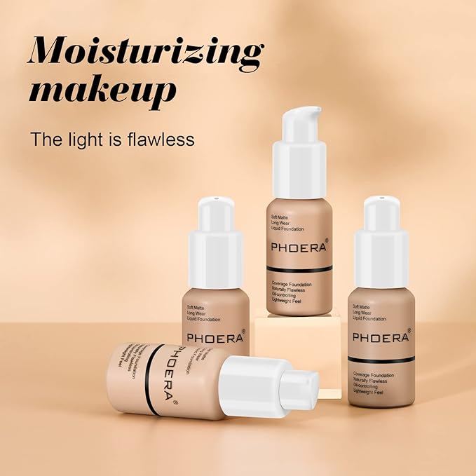 BestLand PHOERA Foundation Full Coverage Liquid Foundation Cream - Long-lasting Lightweight Concealer - Oil-Free Formula - Natural Shade - Suitable for All Skin Types (Nude #102)