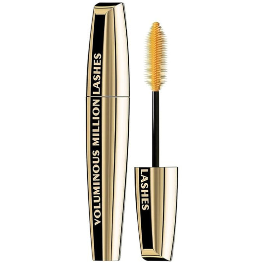 L’Oreal Paris Makeup Voluminous Million Lashes Mascara, Volumizing, Defining, Smudge-Proof, Clump-Free Lengthening, Collagen Infused Eye Makeup, Amplifying Mascara Brush, Blackest Black, O.3 Fl Oz