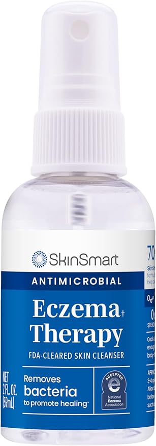 SkinSmart Antimicrobial Eczema Therapy with Hypochlorous Acid, Safely Removes Bacteria so Skin Can Heal, for Adults, Kids and Seniors, Travel Size 2 Ounce Clear Spray (Pack of 3)
