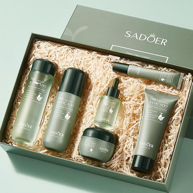 6pcs Avocado Skincare Kit, Skin Care Gift Set with Facial Cleanser, Toner, Lotion, Face Serum, Face Cream, Eye Cream For Hydrating Skin, Anti-Aging Skin For Women Teen Girls (Large, 6, Count)