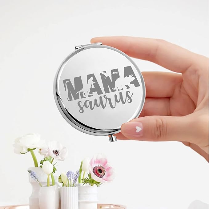 bobauna Mama Saurus Pocket Mirror Dinosaur Fans Gift Sweet Family Dinosaur Makeup Mirror for Mama New Mom (Mama Saurus -S)