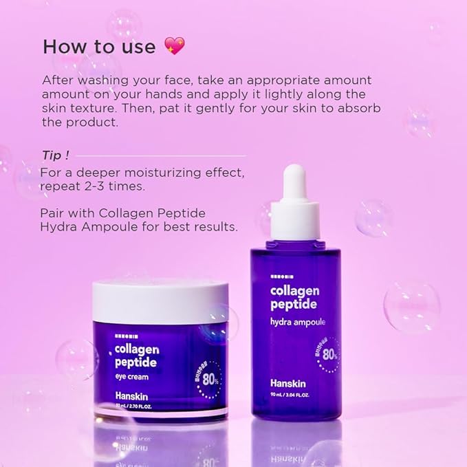 Hanskin Collagen Peptide Eye Cream (80ml). Made with 80% Collagen Extract and 20% Peptide. Advanced Anti-Aging Formula to Repair Skin from Wrinkles and Fine Lines Around the Eyes.