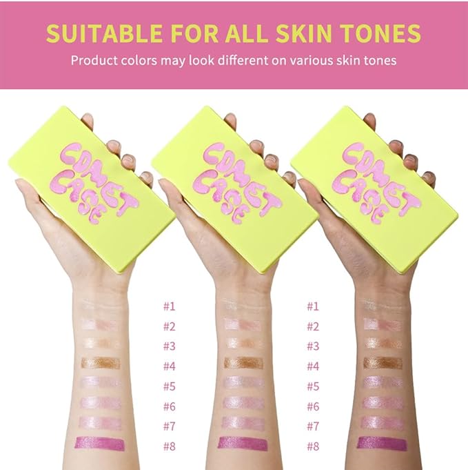 8-Color Cream Highlighter Palette for Older Woman – Suitable for Dry and Mature Skin, Lightweight & Waterproof Face Highlighter for a Luminous Glow, Makeup Palette for Contour, Highlighting & Strobing