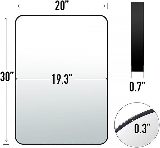 20x30 Rectangle Mirror Full Length Wall Mounted Hanging or Against Wall Metal Frame Dressing Make-up Mirrors for Entryway Bedroom Bathroom Living Room 20 30 inch Black