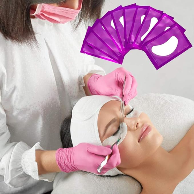 55 Pairs Set, Under Eye Hydrogel Pads, Professional Lint Free Eye Mask Eyelash Extension Gel Patches Kit for Adhesive Lash Beauty Tool (Purple)