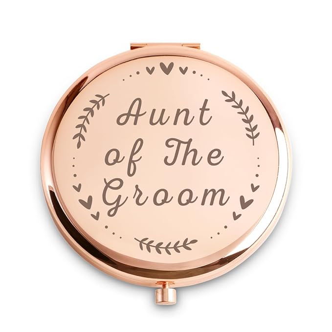 Aunt of The Groom Gifts, Personalized Engraved Compact Mirror, Best Presents for Bridal Shower, Wedding, Bachelorette Party