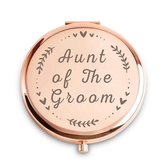 Aunt of The Groom Gifts, Personalized Engraved Compact Mirror, Best Presents for Bridal Shower, Wedding, Bachelorette Party