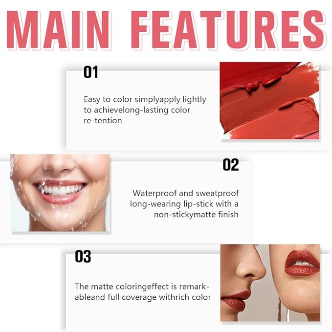 6-Color Velvet Matte Lipstick Balm-in-Pencil for Lips Makeup, Ultra Hydrating, Long-Lasting High lmpact Color Soft Finish, Waterproof Moisturized Lips