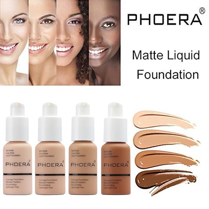 PHOERA Flawless Soft Matte Liquid Foundation 24 HR Oil Control Concealer Makeup, Full Coverage Foundation for Women and Girls (103 Warm Peach)