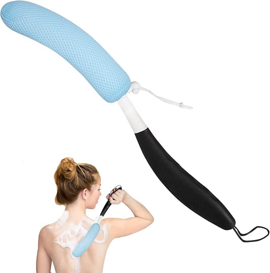 Long-Handle Back Bath Brush, with Anti-Slip Long-Handle Back Scrub net, is Used for Auxiliary Bath and Shower for The Elderly and People with Limited Activities (Black Blue)