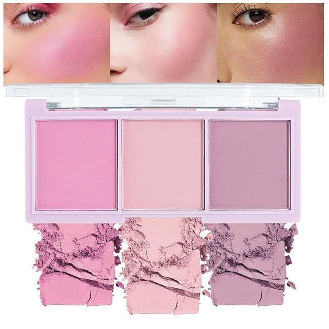 3 IN 1 Brown Nude Face Highlight Bronzer Powder Palette for Face Cheeks Contour Brightening, Buildable Matte Coverage Natural Makeup,Ultra Sculpt Nose Shadow Eyeshadow Primer 01# (05#, 3 Grid)