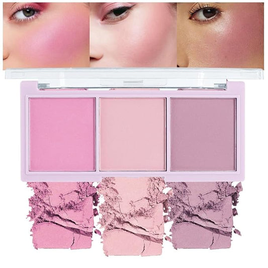 3 IN 1 Brown Nude Face Highlight Bronzer Powder Palette for Face Cheeks Contour Brightening, Buildable Matte Coverage Natural Makeup,Ultra Sculpt Nose Shadow Eyeshadow Primer 01# (05#, 3 Grid)