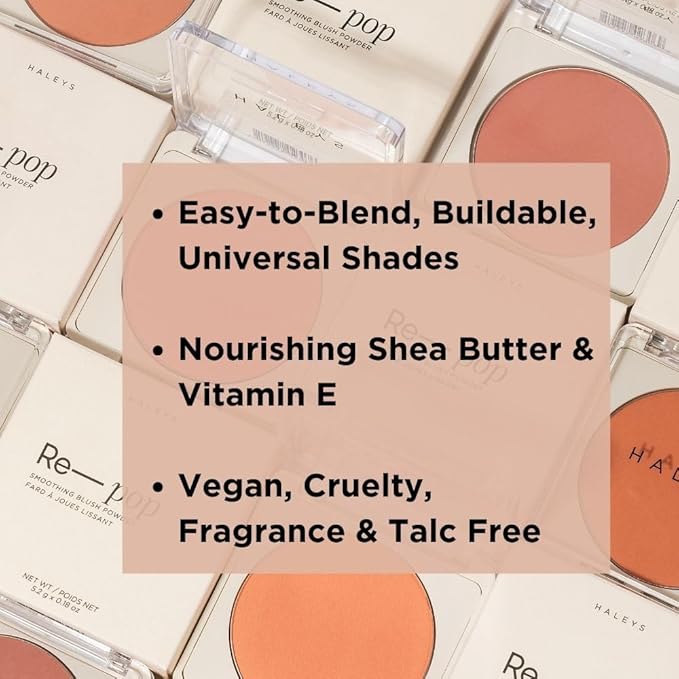 HALEYS Re-pop Smoothing Powder Blush (Tan Lines) - Pigmented, Easy Blending, Longwear, Buildable, Talc-Free, V + CF
