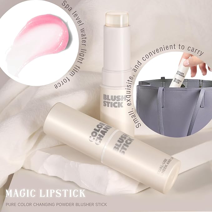 Color Changing Blush Stick for Cheeks Makeup,Clear Blush PH Temperature Changing Pink Cream Blusher Magic Waterproof Face Stick Multi-Use Lips and Cheek Tint,Matte Finish Natural Lightweight