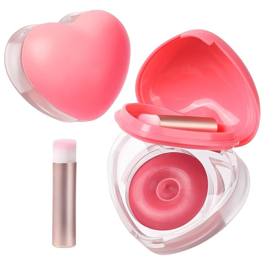 Heart-Shaped Cream Blush for Cheeks & Lips – 2-in-1 Tinted Lip and Cheek Balm Kit with Mini Brush – Blendable Dewy Blusher Face Makeup for Women, Portable Compact for Travel & On-the-Go Touch Ups 03