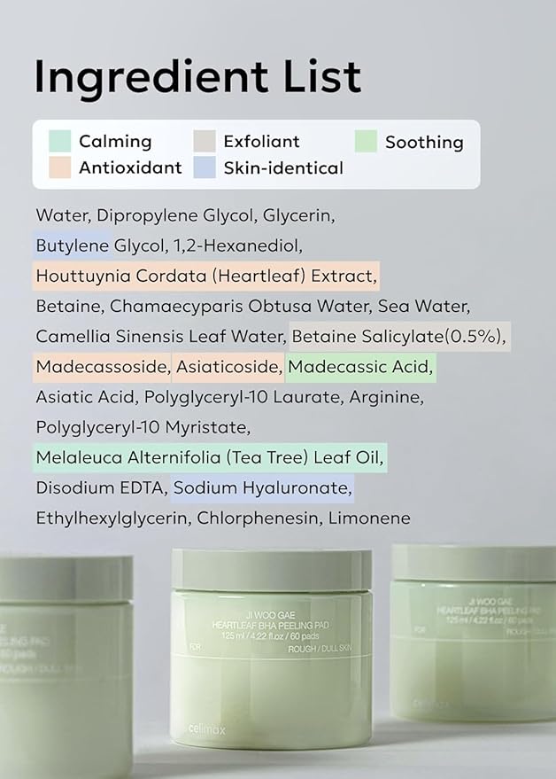 celimax Ji.Woo.Gae Heartleaf BHA Peeling Pad | Pore Care, Exfoliating Double-Side Toner Pads, Facial Peels, Hydrating, Tea Tree, For Acne Prone & Breakouts, Christmas Gift, Stocking Stuffers (60pads)