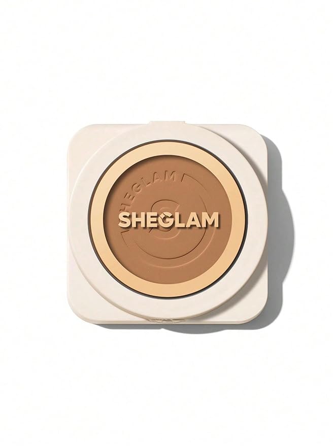 SHEGLAM SKin-Focus Full Coverage Powder Foundation Oil-Control Lightweight Face Pressed Powder Makeup-Chestnut