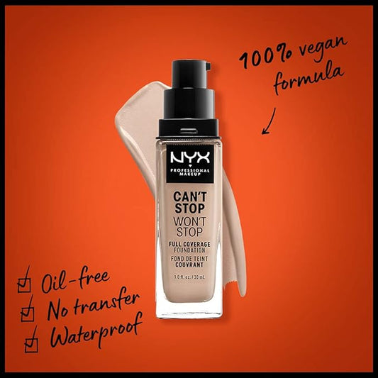 NYX PROFESSIONAL MAKEUP Can't Stop Won't Stop Foundation, 24h Full Coverage Matte Finish - Porcelain