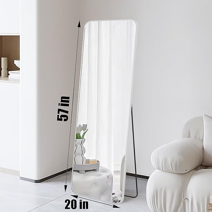 57x20 Door Hanging Full Length Mirror, Floor Stand (Height 5.7ft just Body in1.3ft) Wall Mounted Metal Frame Rectangle Dressing Mirrors for Bedroom Room 57 inch Silver