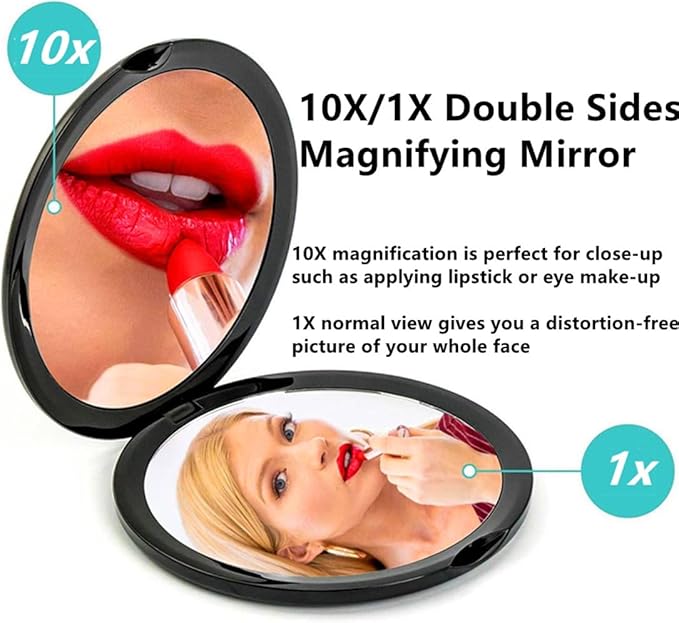 Magnifying Compact Mirror for Purse - 1x/10x Magnification Travel Makeup Mirror 4 inch Double-Sided Folding Mirror,Handheld Small Pocket Mirror for Gift,Travel Essentials