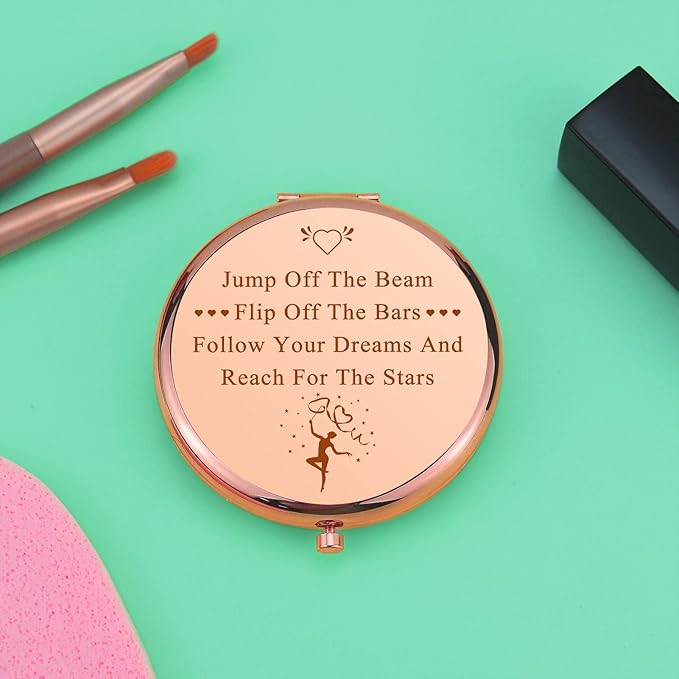 2 PCS Gymnastics Lover Gifts Encouragement Gift Compact Makeup Mirror Gymnastics Gifts Gymnast Inspirational Gift for Women Folding Makeup Mirror for Gymnasts Team Christmas Birthday