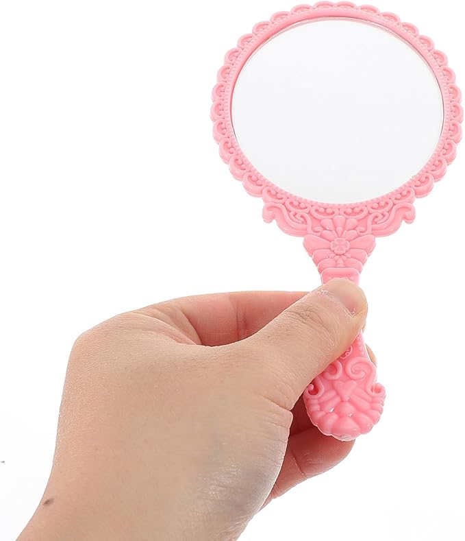 Lurrose 5 Sets Decorative Hand Mirror Vintage Vanity Makeup Mirror Handhold Hair Brush Comb Travel Makeup Tools Gift for Women Girls (Random Color)