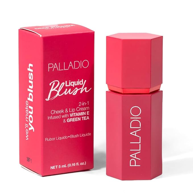 Palladio Liquid Blush for Cheeks & Lips 2-in-1 Makeup, Weightless Cream Formula, Smudge Proof Long-Wearing Pigmented, Natural Look, Dewy Finish, Deep Fuchsia
