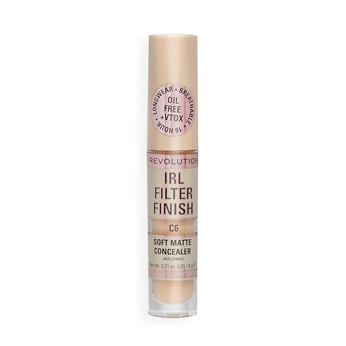 Revolution, IRL Filter Finish Concealer, Full Coverage, Oil-Free, Long-Lasting & Lightweight Formula, Infused with Hyaluronic Acid, Vegan & Cruelty-Free, C6, 0.21 oz
