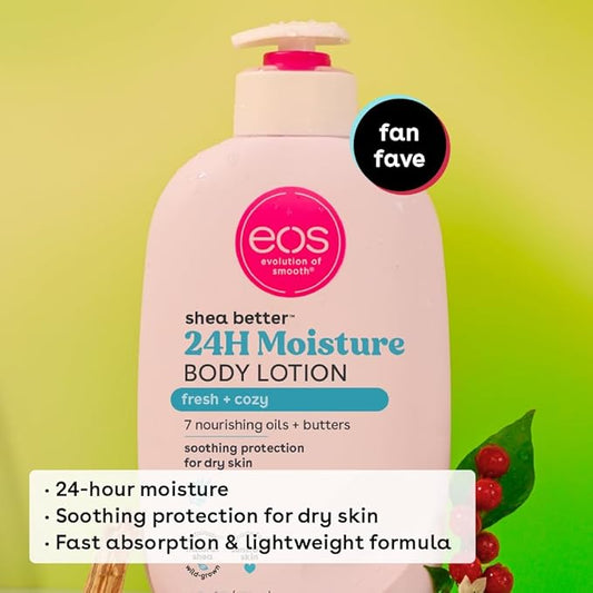 eos 24H Moisture Travel Body Lotion- Fresh & Cozy, Travel Size Essential, Toiletries, Mini Body Lotion, 2.5 fl oz (Pack of 2)