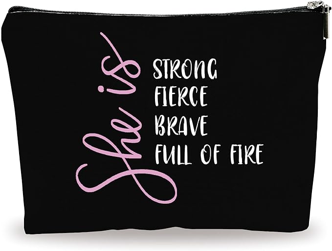 Minimalism Makeup Bag - She Is Strong, Fierce, Brave, Full Of Fire - Energy Quotes Cosmetic Bag, Toiletry Bag Gift For Girls, Teen, Personal Care & Accessories(Dark) - A08