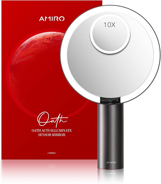 AMIRO 9" Lighted Makeup Mirror with Smart Sensor & Touch-Control, 3 Colors & 6 Brightness, Rechargeable & Cordless, Memory Function, Free Rotation-Black