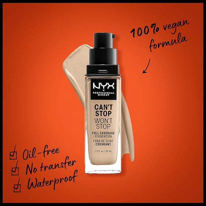 NYX PROFESSIONAL MAKEUP Can't Stop Won't Stop Foundation, 24h Full Coverage Matte Finish - Nude (Pack of 2)