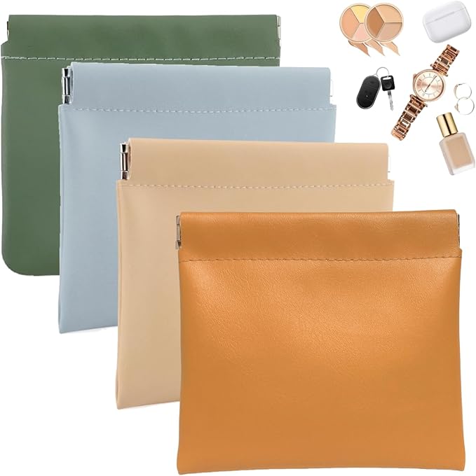 4 PCS Mini Portable Cosmetic Bags for Women, Small Makeup Bag for Purse, Coin Purse Lipstick Cosmetic Accessories Organizer, Mini Travel Kit Storage Pouch (Orange, beige, blue, green)