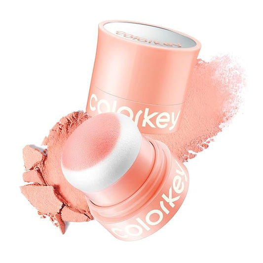 COLORKEY Shimmering Pudding Powder Blush, Lightweight, non-drying and smooth, Naturally Luminous Semi-Matte Finish, Self-contained brush, portable makeup (05 Sweet Melon, 3.2g)