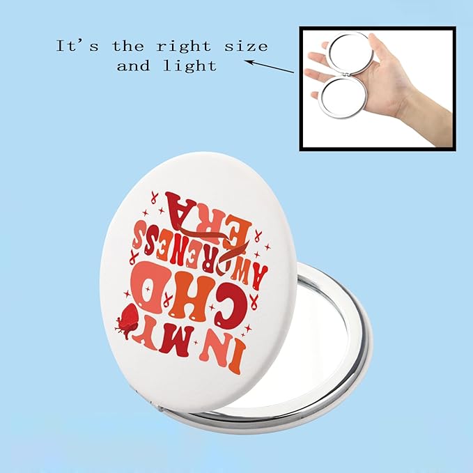 BEKECH CHD Awareness Gifts in My CHD Awareness Ear Compact Mirror Heart Disease Warrior Gifts Red Ribbon Awareness Makeup Mirror