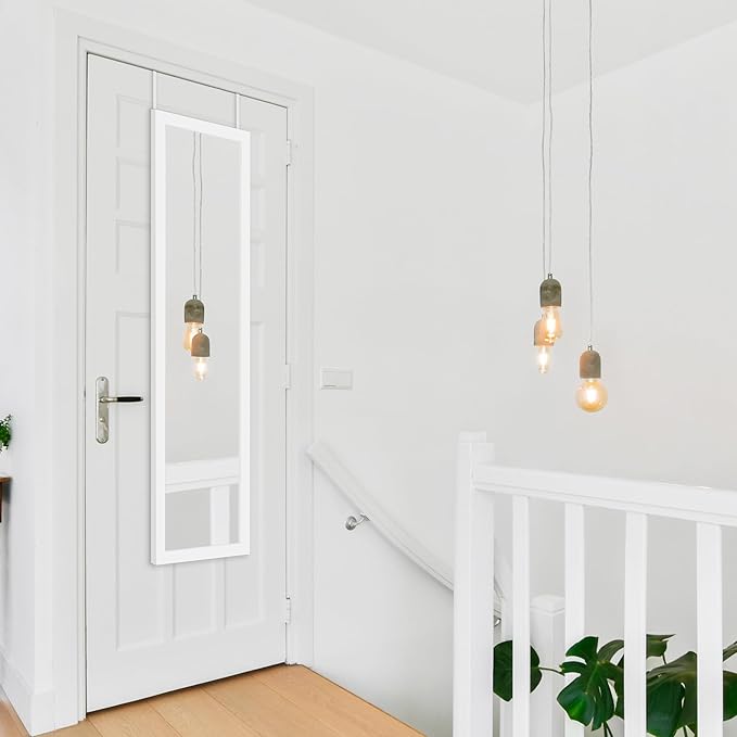 Americanflat 12x48 Over The Door Mirror - Hanging Full Length Mirrors with Engineered Wood - Modern Mirror for Bathroom, Bedroom, Living Room - Mirrors for Wall Display and Home Decor - White