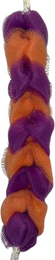Long Reach Nylon Mesh Elastic Dual-Color Bathing Sponge for Soft Sensitive Skin (Orange-Purple)