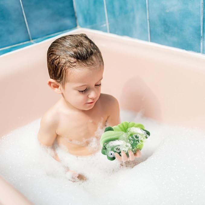 Nuenen 2 Pcs Bath Loofahs Kids Toddler Cute Cartoon Bath Sponges Loofah Pouf Body Scrubber Mesh Sponges for Children Shower Washing Exfoliating(Shark, Frog)