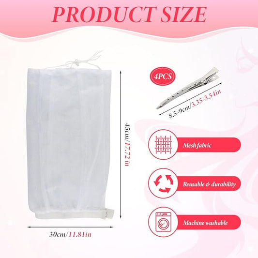 Net Plopping Cap For Drying Curly Hair, Adjustable Mesh Plop Hat With Drawstring, Durable & Reusable, For Various Hair Types, Includes 4pcs Hair Clip, White, Female, Women's Curly Hair Care