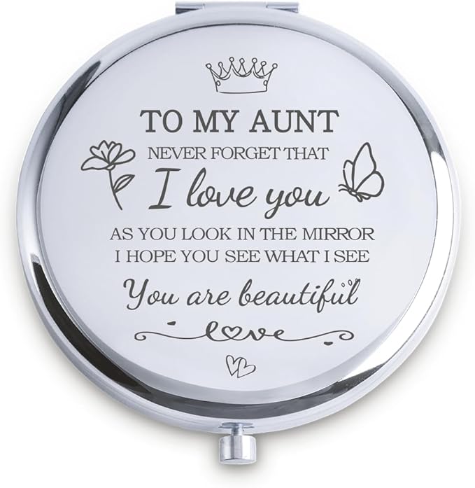 Aunt Gifts from Niece Nephew, Personalized Compact Mirrors, Unique Mothers Day Birthday Gifts for Aunt Auntie