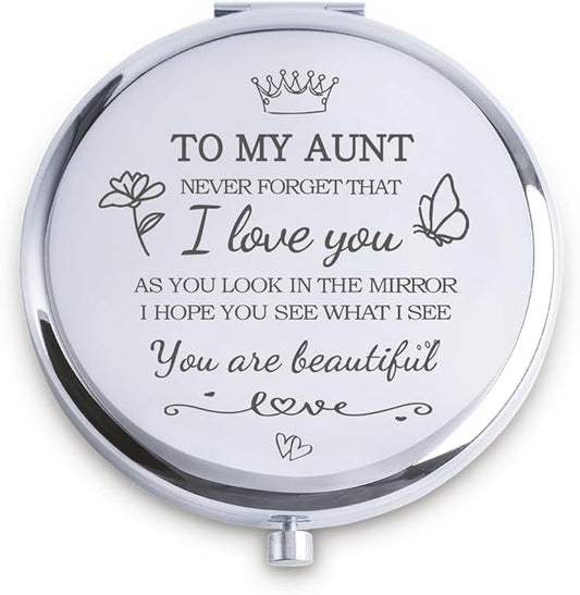 Aunt Gifts from Niece Nephew, Personalized Compact Mirrors, Unique Mothers Day Birthday Gifts for Aunt Auntie