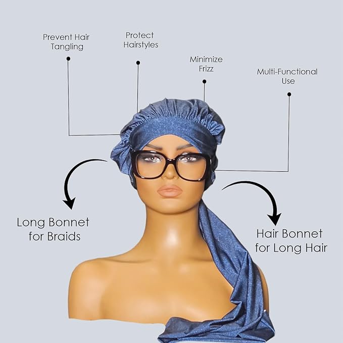 Bonnetail for Women, Long Bonnet for Ponytails, Hair Care, Bonnetail for Sleeping with Ear Slots