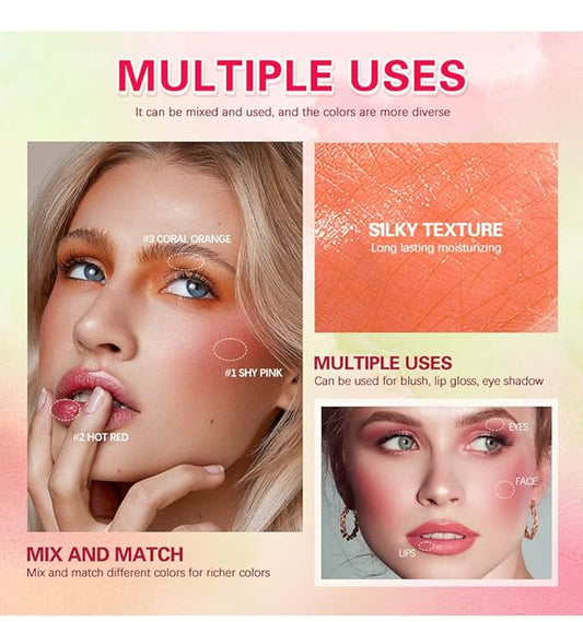 On-the-Go Makeup Blush Stick Tinted Moisture Stick, Shadow Lips Cheek Blusher Creamy Makeup Long Lasting Natural Nude Makeup for All Skin (orange)