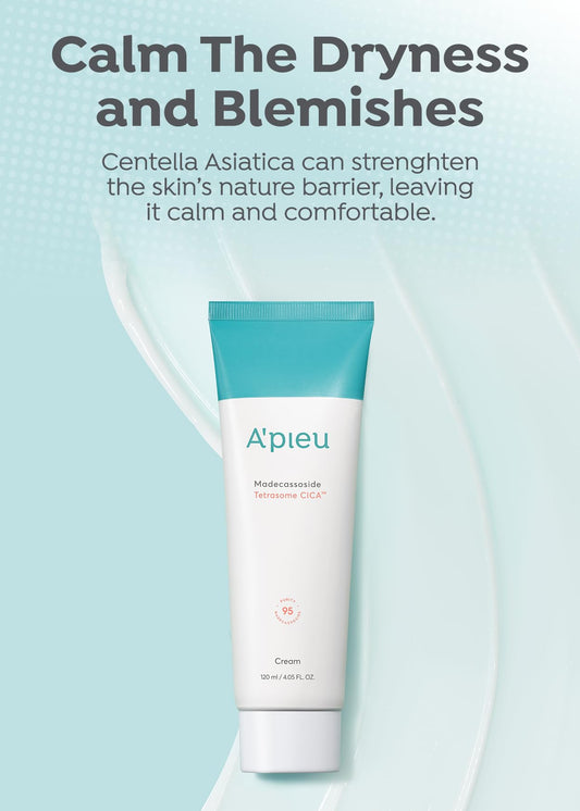 A'PIEU Madecassoside Tetrasome Cica Cream 4.06 Fl oz / 120ml - Upgraded Absorption, Enhanced Skin Barrier, Calming Effects - Centella Asiatica, Asiaticoside, Asiatic Acid