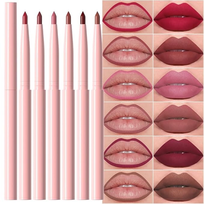 6Pcs Retractable Lipliner Pencil Waterproof Makeup for Lip Liner and Eye Liner, Smooth and Creamy, Long Lasting Matte Finish, Vegan Beauty, Matte Velvet Pigmented Lip Liner (02, 6Pcs)